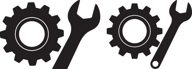 Gears and wrenches industrial tools silhouette