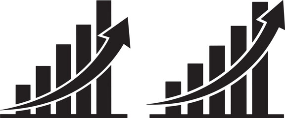 Two bar chart growth arrows silhouette