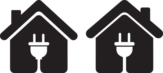 Two houses with electrical plugs silhouette