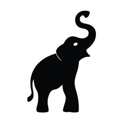 Obraz premium Black Silhouette of an Elephant Raising its Trunk in a Simple Design