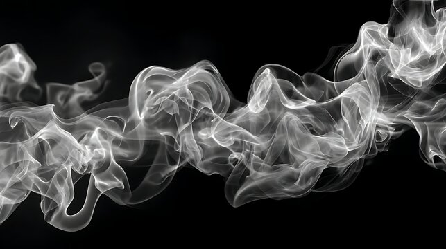 Wispy white smoke gracefully flowing against a stark black background creating an ethereal effect