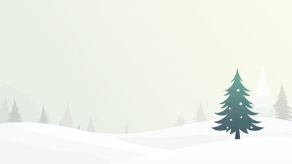 Naklejka premium Peaceful Winter Scene With Snowy Hills And Christmas Tree In Soft Sunset Light