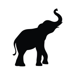 Obraz premium Elegant African Elephant Silhouette with Trunk Raised High in the Air