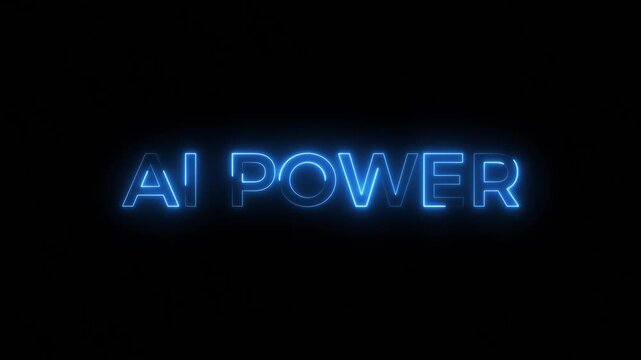 Glowing Neon Text Ai Power Animation. Futuristic Neon Light Typography 4k Video Background.