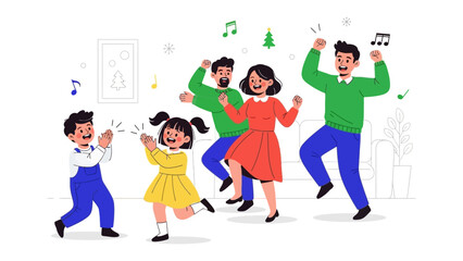 Joyful Family Dance: A lively family scene captures the pure essence of joy, with each member enthusiastically dancing, accompanied by musical notes that amplify the festive ambiance.