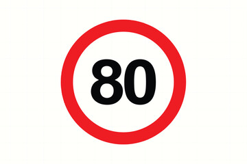 Speed limit 80 road sign circular warning traffic symbol vector