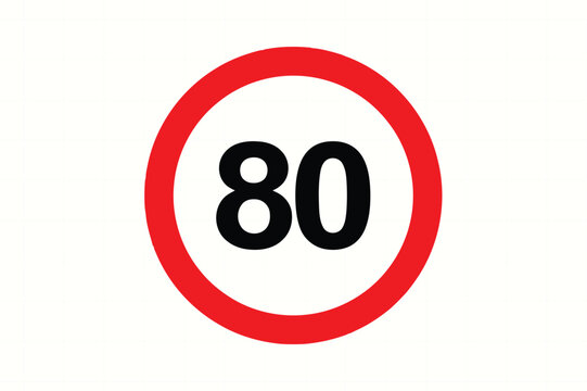 Speed limit 80 road sign circular warning traffic symbol vector