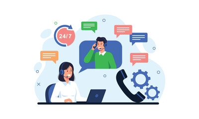 Customer service representatives providing 247 assistance via phone and online