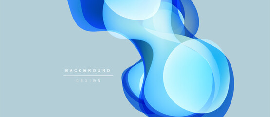 Naklejka na ściany i meble Abstract blue shapes overlap, creating dynamic fluid design. Light gradients suggest movement, modern aesthetic. Background is gray.