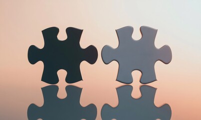 Obraz premium Two puzzle pieces reflecting on a surface, representing connection and problem-solving