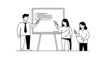 Business team presenting data on whiteboard