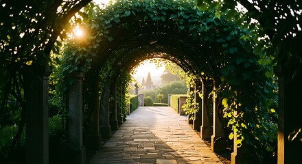 Obraz premium Sunlit Archway in a Lush Garden Path.