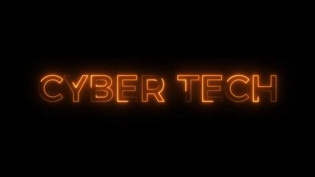 Glowing Neon Text Cyber Tech Concept Animation. Technology Neon Light Typography 4k Video Background.