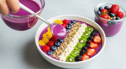 Healthy Breakfast Preparation: Making a Colorful Superfood Smoothie Bowl
