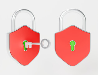 3d icons of lock and key representing a security system.