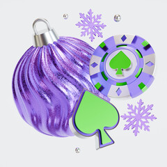 3d icons of christmas balls and casino chip decorations.