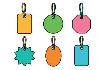Colorful labels in various shapes for creative projects and crafts. Set of 6 vector illustration