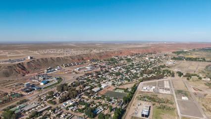 Aerial view of the city of Añelo, Neuquén. Shale Capital. Vaca Muerta.