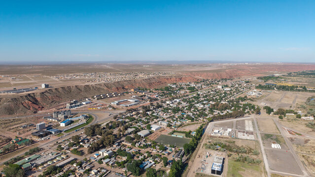 Aerial view of the city of A&ntilde;elo, Neuqu&eacute;n. Shale Capital. Vaca Muerta.