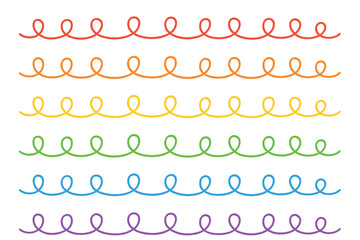 Colorful wavy lines for creative design projects and decor. Set of 6 vector illustration