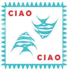 blue ciao! Graphic design print t-shirts fashion, illustration, vector, posters, cards, stickers, mug. italian style vibrant posters with Italian text Ciao, Dolce Vita, Bella Vita. Wavy hand-drawn