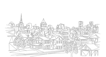 Geometric winter cityscape illustration with polygonal buildings  