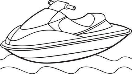 Jet ski outline illustration riding waves for water sports and marine adventure themes