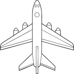 Jet airliner top down line drawing illustration representing modern aviation and design art