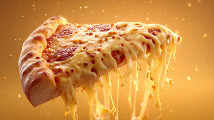 hot melting cheese pizza slice with golden crust and gooey texture