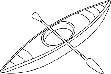Kayak line drawing illustration for adventure water travel and outdoor activity art