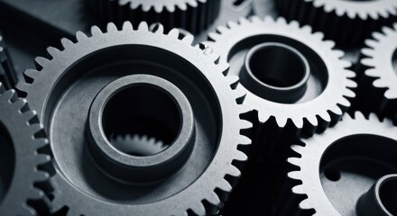 Intricate interlocking metallic gears creating a complex mechanical assembly