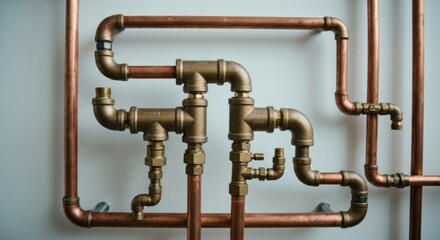Fototapeta premium Intricate network of copper and brass pipes and fittings
