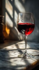 Glass of Red Wine on Marble Surface in Natural Light
