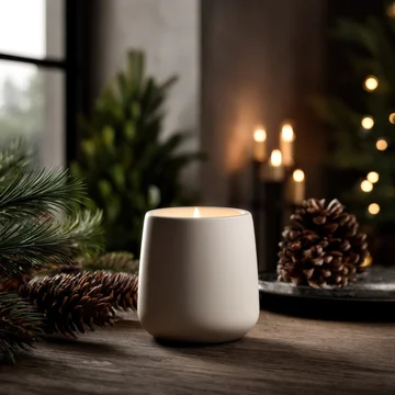 Christmas candle holder mockup glowing in dark cozy room