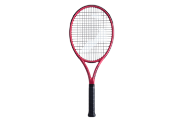 Vibrant pink tennis racket ready for action, perfect for sports equipment, athletic gear, and lifestyle branding needs