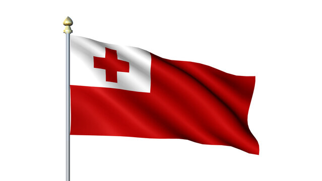 Tonga national Waving flag with flagpole on transparent background - Powered by Adobe