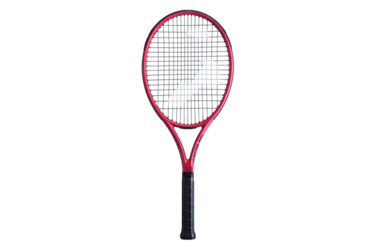 Vibrant pink tennis racket ready for action, perfect for sports equipment, athletic gear, and lifestyle branding needs