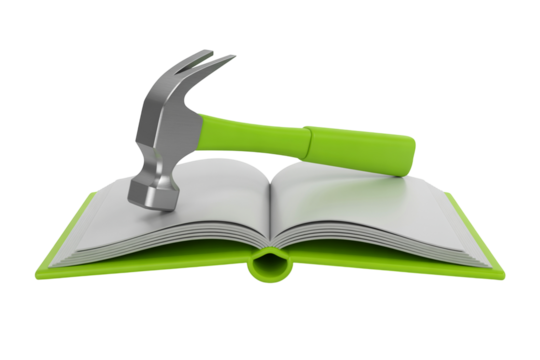 Hammer striking an open book, symbolizing breaking barriers, innovation, and creative destruction with vibrant colors