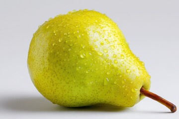 Fresh Yellow Pear with Water Droplets on White Background