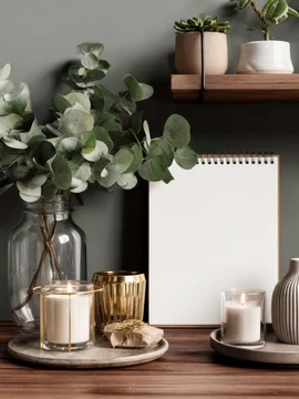 Minimal home interior with alendar and seasonal accents