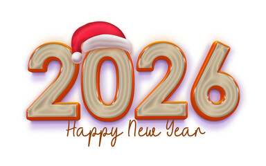 2026 text logo with santa hat, logo symbol for new year celebration