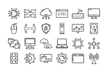 Computing Icon Set. Technology, Cloud Computing, Data Security, Networking, and More. Editable Stroke. Vector Illustration.