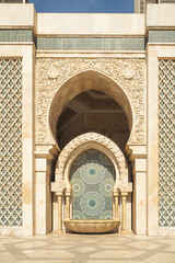 Fountain at the Hassan II mosque in the city of Casablanca, Morocco