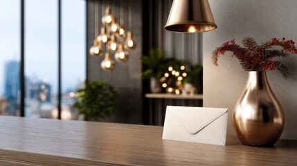 Corporate holiday newsletter mockup on modern office desk