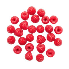 Fresh red raspberries scattered in a circular pattern close-up healthy fruit photography for food content