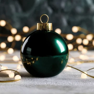 Snowy scene with Christmas ball mockup and sparkling warm lights