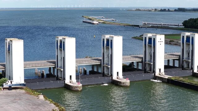 Lelystad, Flevoland, the Netherlands -1st of October 2025:  The Houtrib Locks and the N307 in Lelystad from the air