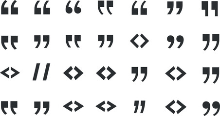 Collection of various quotation marks and punctuation symbols in a grid pattern on a white background