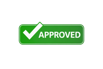 Green approved button icon with white checkmark, perfect for business marketing, web design, and project approvals, a symbol of success