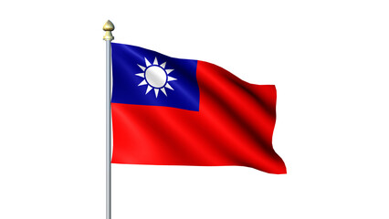 Taiwan national Waving flag with flagpole on transparent background